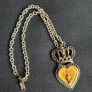 Classic Hardware silver color pendant with crown heart and owl. Unisex necklace.
